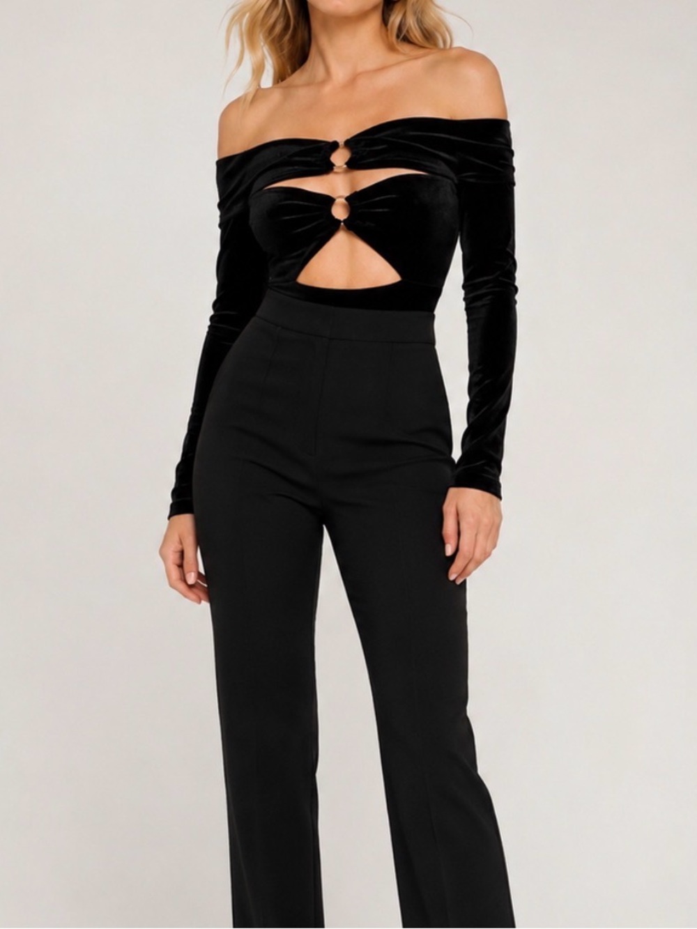 Glamorous Black Velvet Cutout Bodysuit